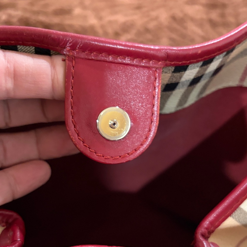 Burberry Red and Cream Plaid Shoulder Bag - Picture 11 of 13